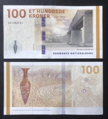 UNC Denmark 100 Kroner Banknote 2020 (2024) New Security Thread Issue — 第 1/2 张图片