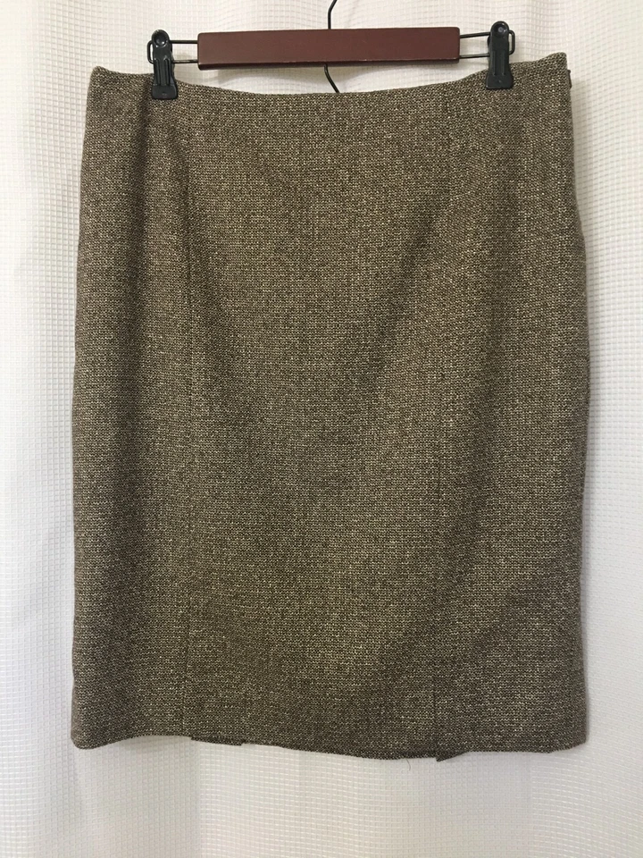 Falda Eccoci Talla 10 Forrada Cremallera Lateral Lana Seda Mezcla Poli Marrón Dorado Metálico SK5 Foto 1 de 4