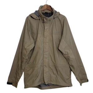 MEC Rain Jacket Mens Large Tall Tan Brown Hooded Waterproof Travel Workwear - Picture 1 of 16