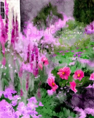 ACEO ATC Art Card Watercolor Print Signed Floral Flowers Flower Garden