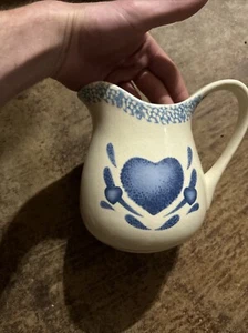 VTG Blue Sponged Country Heart Ceramic Pitcher Cottage - Picture 1 of 6