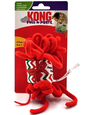 KONG Holiday Christmas Pull-A-Partz Yarnz Red Catnip & Crinkly Cat Toy 4.5 x 3" - Image 1 of 4