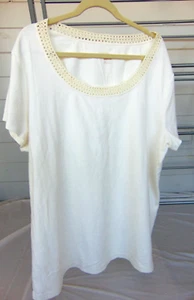 Natural Reflections WomensTop 3X WHITE Cotton Oversized Tee Round Neck LACE TRIM - Picture 1 of 3