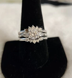 Vintage CZ Wedding Ring Set - 925 Sterling Silver 3 piece - Picture 1 of 16