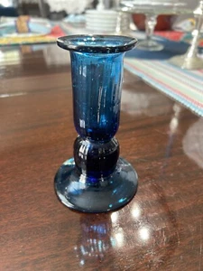 Cobalt Blue Glass Handblown Candlestick Holder approx. 5” - Picture 1 of 5