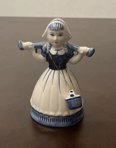 Delft Blue Porcelain Hand Painted Milk Maid Dutch Girl Bell 4.5” Figurine - Picture 1 of 6