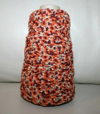 ColourMart  Orange Burgundy Ecru Wool Blend Eyelash Yarn 1 Cone 150 Grams - Image 1 of 4
