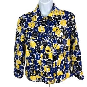 Ruby Rd Women Jacket Size 8 Lightweight Blue White Yellow Front Pockets Buttons - Picture 1 of 13