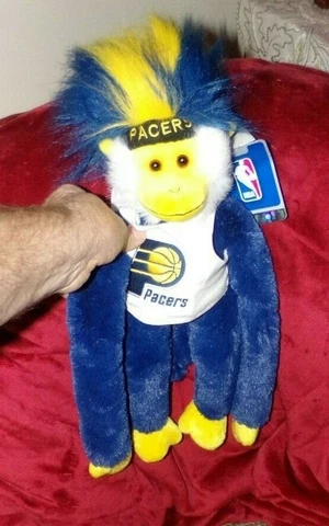 Official NBA Indiana Pacers Plush Fuzzy Head Blue Monkey Hugging Arms 18" w/Tags Cover