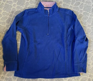 Orvis Womens Sweater Large Blue Quarter Zip Cotton Pullover - Picture 1 of 6