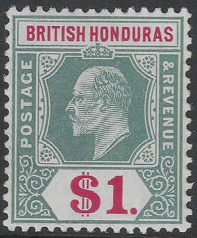 BRITISH HONDURAS SG91 KEVII 1904 $1 Grey-Green & Carmine, Mint MVLH Cover