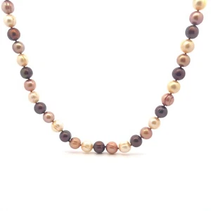 HONORA Genuine Cultured Freshwater 9-10mm Dyed Multi-Brown Ringed Pearl Necklace - Picture 1 of 8