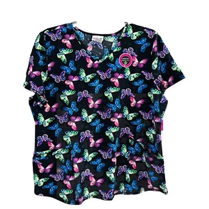 Womens Small Rainbow Butterflies Scrub Top Scrubstar Blissful Butterfly - Picture 1 of 9