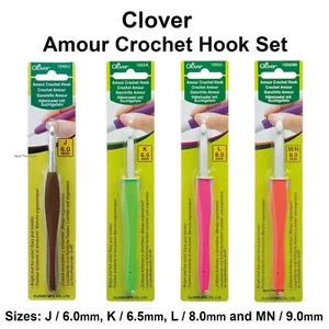 Clover Amour Crochet Hook Set J K L M/N Steel Soft Handle Brand New - Picture 1 of 5