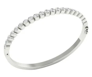 Women's Bangle Bracelet I1 G 1.60 Ct Round Diamond 14K Gold 2.40Inch Bezel Set - Picture 1 of 8