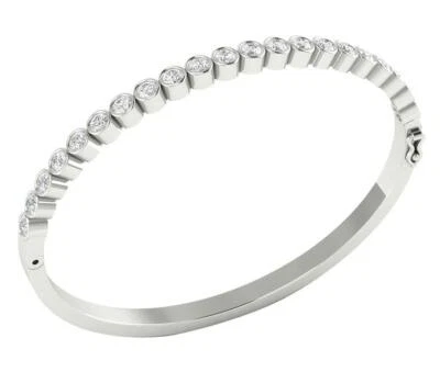 Women's Bangle Bracelet  I1 G 1.60 Ct Round Diamond 14K Gold 2.40Inch Bezel Set - Image 1 of 4