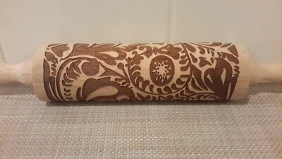 Christmas Wooden Rolling Pin Carved Embossing Pin Pattern Gift Kitchen Snowflake - Image 1 of 4