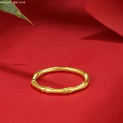 Pure 999 24K Yellow Gold Lucky Bamboo Rings Men Women Band US Size 4/5/6/7/8 - Image 1 of 4