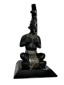 Vintage Genuine Mexican Obsidian Silver & Turqoise Statue 6 1/4"T x 3 1/4"W - Picture 1 of 13