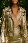 Women's 100 % Real High Quality Soft Lambskin Leather Shirt Dress Royal Gold