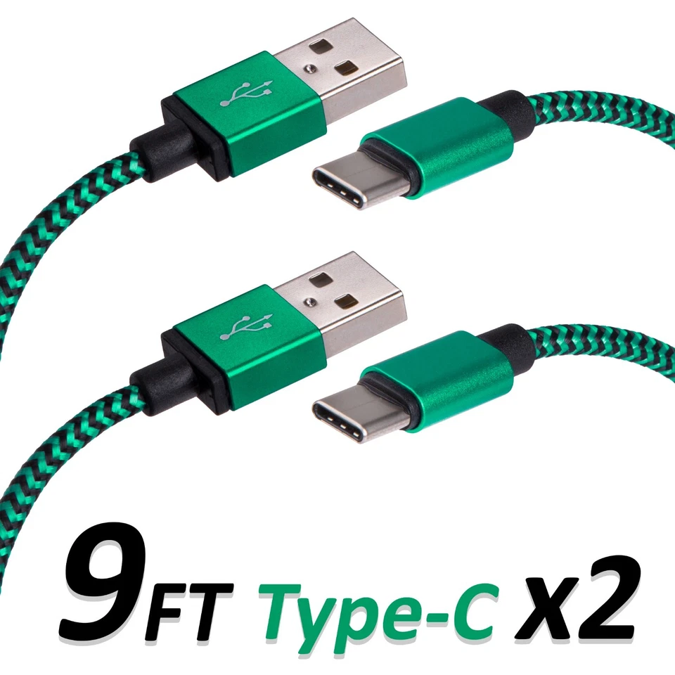 Type C USB Charger Data Cable 9 FT For Android Device Type-C High Quality 2 Sets - Image 1 of 3
