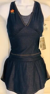 GK SKATE 2 PC SET ADULT SMALL SPARKLY DENIM CAMI CROP TOP/PULL-ON SKIRT AS NWT! - Picture 1 of 8