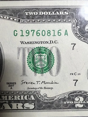 August 16th, 1976 (G 19760816 A) BIRTHDAY Note $2 Two Dollar Bill *UNC* - Image 1 of 3