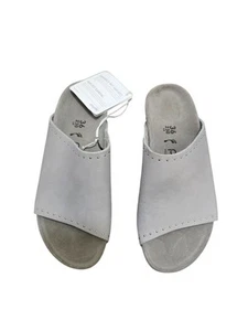 NWT Papillio By Birkenstock Women's Gray Leather Studded Wedge Slide Sandals Siz - Picture 1 of 10