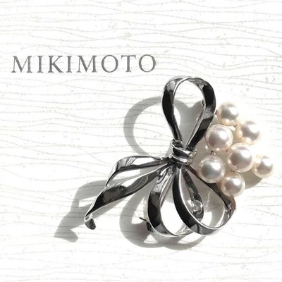 MIKIMOTO Mikimoto Pearl Brooch White Ribbon Akoya Pearl Genuine Pearl - Image 1 of 4