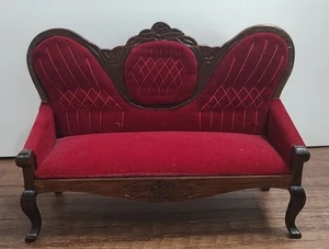 Vintage Concord Miniatures Victorian Couch Settee Red Velvet Sofa Real Wood D1 - Picture 1 of 3