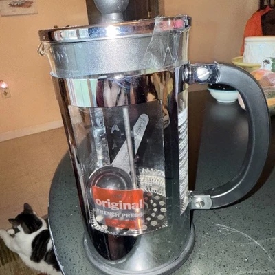 French Press by Bodum 8 Cup Coffee Maker Chrome Black Glass 34 oz - Image 1 of 4