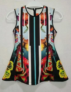 Clover Canyon Womens Floral Peplum Top Sleeveless XS Art to Wear Date Office - Picture 1 of 7