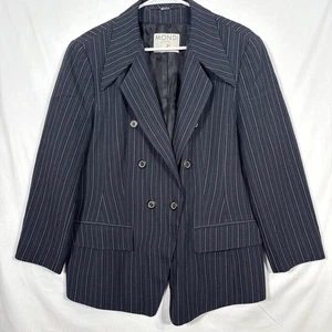 Vintage Mondi Pin Striped Lined Wool Blazer Women's Navy White Size-Description - Picture 1 of 6