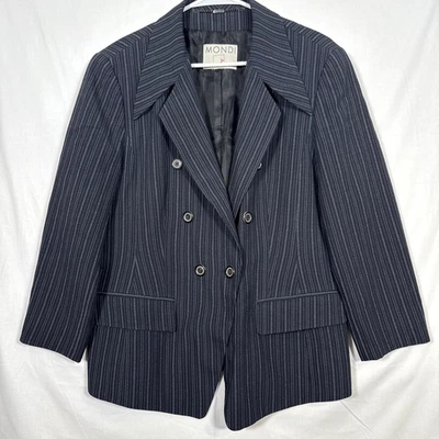 Blazer feminino vintage Mondi Pin listrado forrado de lã azul marinho branco tamanho-descrição - Imagem 1 de 4