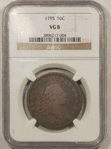 1795 FLOWING HAIR HALF DOLLAR, TWO LEAVES - NGC VG-8, PLEASING TYPE COIN - Picture 1 of 3