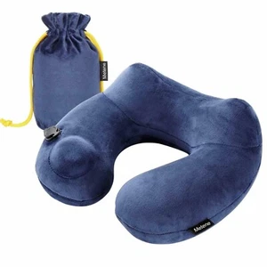 LUXURIOUS INFLATABLE SOFT VELVET TRAVEL PILLOW FOR AIRPLANE TRAIN LONG CAR RIDE - Picture 1 of 5