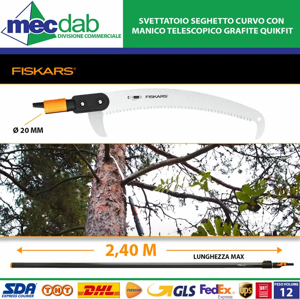 Svettatoio Seghetto Curvo con Manico Telescopico Grafite QuikFit Fiskars - Immagine 1 di 1