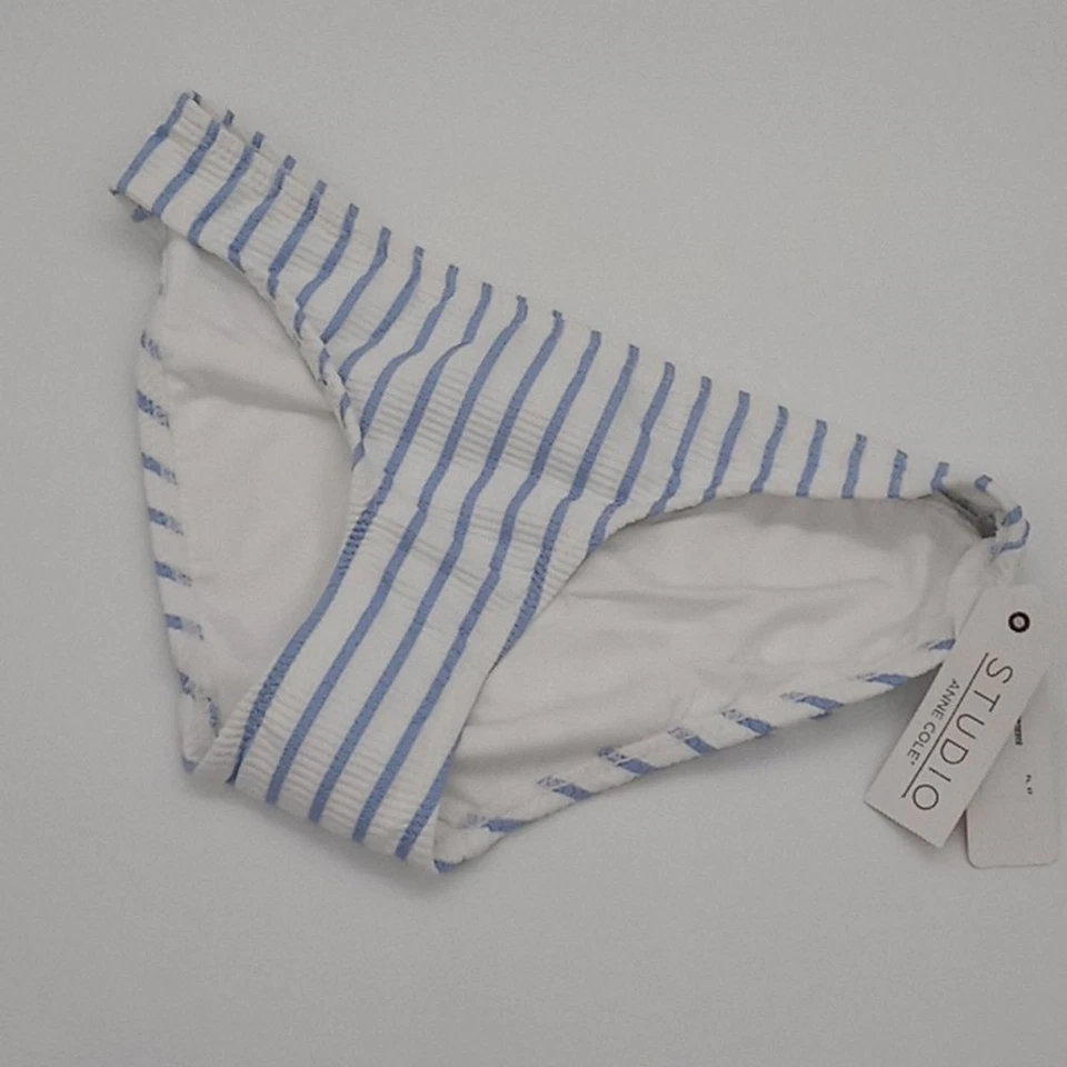 Parte inferior de bikini Anne Cole Studio para mujer pequeña a rayas texturizada natación rayas azules S Foto 1 de 4