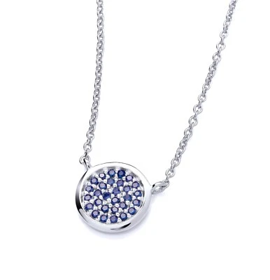925 Sterling Silver Sapphire Cz Round Cluster Pendant Necklace 18" Chain RHODIUM - Image 1 of 4
