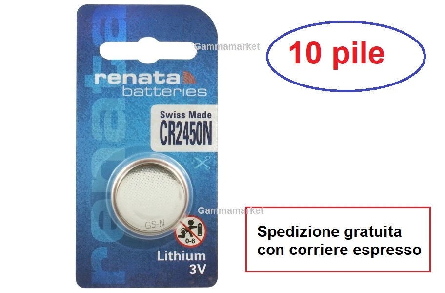 10 PILE LITIO CR2450N 3V RENATA Made in Svizzera