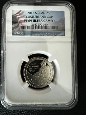 2016-S 25c CLAD NGC PF69UC CUMBERLAND GAP NATIONAL PARK QUARTER PROOF - Image 1 of 2