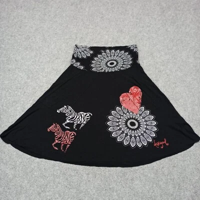 Desigual Gonna Donna Taglia M Nero Jersey Zebra Mandala Elastico Vita Medio - Immagine 1 di 4