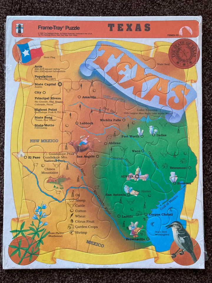 Rompecabezas vintage Rainbow Works Texas Frame-Tray (1992) Foto 1 de 1