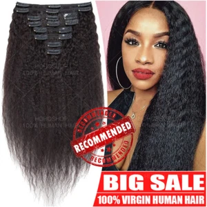 Grueso 8A Afro Rizado Rizado Clip Recto en Trama Extensiones de Cabello Humano 100% Virgen - Imagen 1 de 14