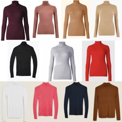 EX  Polo Ribbed Roll Neck Jumper Ladies High Neck Knitted Body Top  Warm P1 - Image 1 of 4