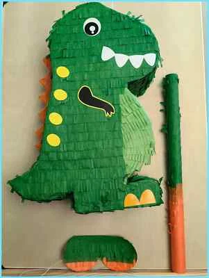 Paquete de 1 JUEGO/CAJA de piñata de dinosaurio con venda para los ojos y palo Foto 1 de 4