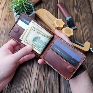 Leather wallet with money clip, handmade wallet, men's slim wallet with magnets - Picture 1 of 8