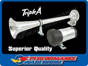 Trumpet Solo Air Horn Chrome Metal & 12V Compressor Loud Car Ute Truck RV Train - Picture 1 of 2