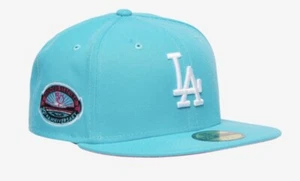 New Era Los Angeles Dodgers 50th Anniversary Blue Fitted Hat Pink UV Size 7 1/8 - Picture 1 of 5