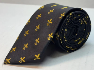 Corbata de parquet para hombre azul y dorado geométrica flor de lis poliéster usada en excelente estado Foto 1 de 4